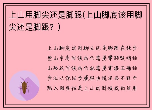 上山用脚尖还是脚跟(上山脚底该用脚尖还是脚跟？)