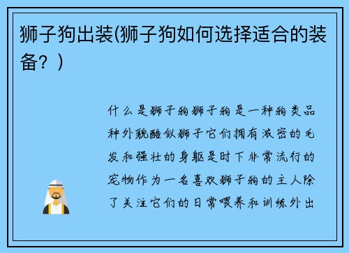 狮子狗出装(狮子狗如何选择适合的装备？)